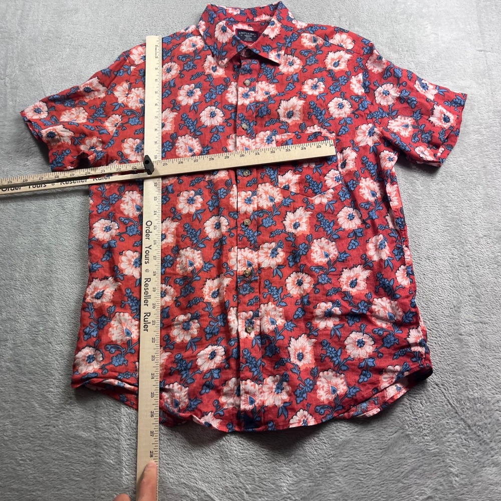 UNTUCKit Mens Redondo-SS Red Floral 100% Linen Slim Fit Shirt Medium 41470 - Picture 5 of 7